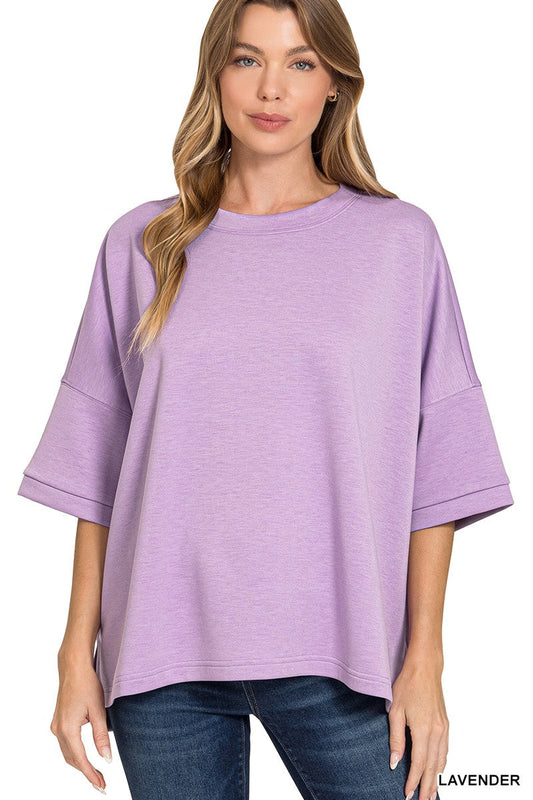 Zenana Scuba Round Neck Top With Side Slits
