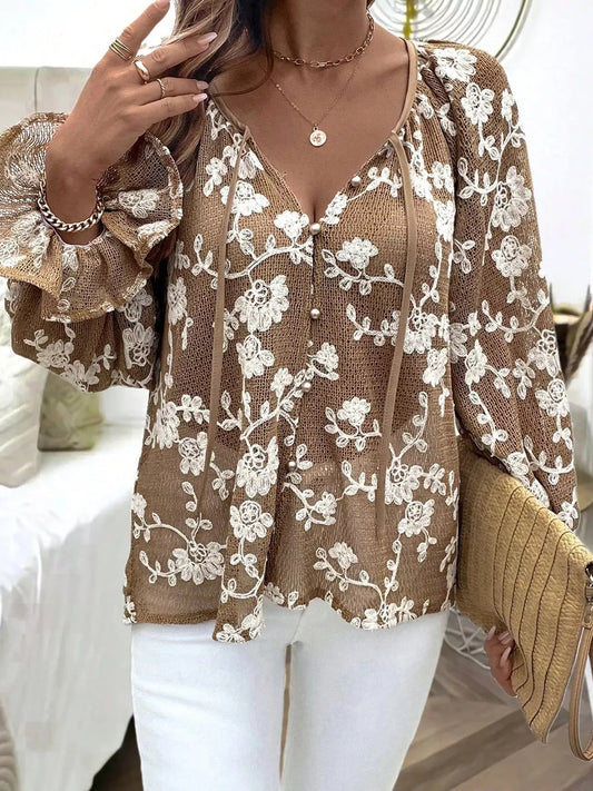 Floral Embroidered Long Sleeve Shirt