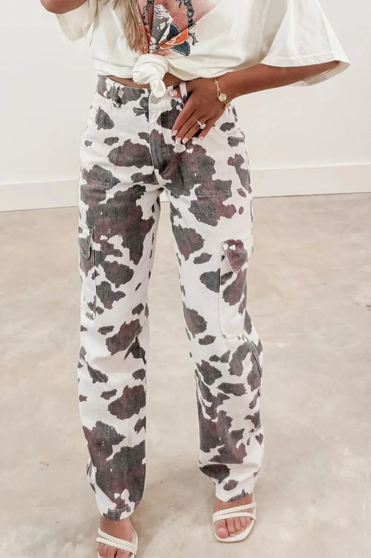Cow Spots Printed Multi Pocketed Jeans
