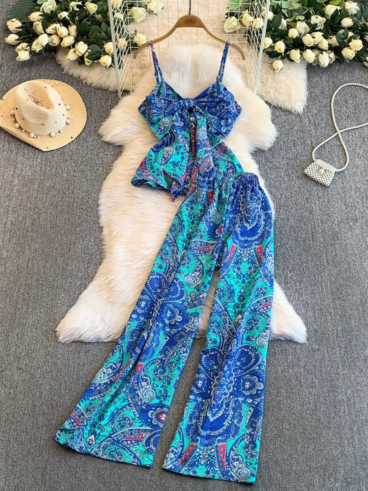 Printed Cami and Wide Leg Pants Set