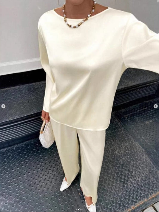 Round Neck Long Sleeve Top and Pants Set