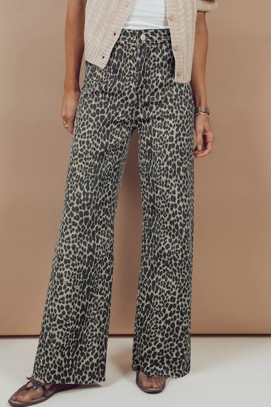 Leopard Print Wide Leg High Waist Jeans
