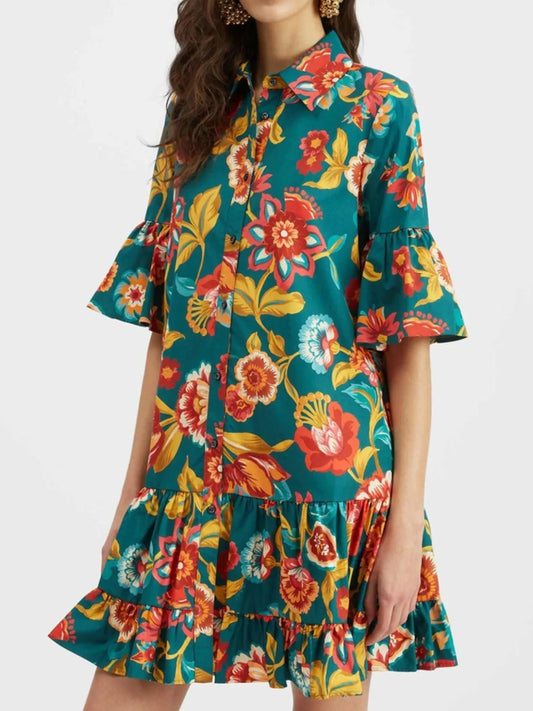 Floral Print Ruffle Sleeve Mini Dress