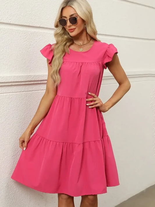 Tiered Ruffle Sleeve Mini Dress