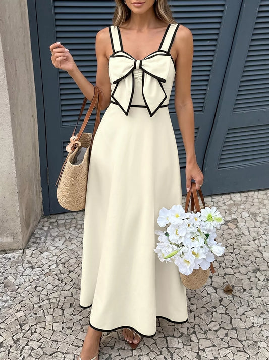 Bowknot Trim A-Line Midi Dress