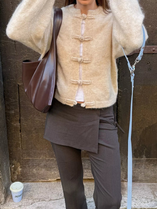 Button Up Dropped Shoulder Cardigan