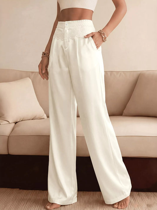 Lace Waist Wide Leg Pants