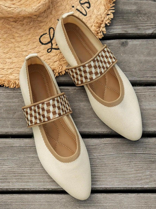 Point Toe Flats Mesh Gingham Strap Loafers