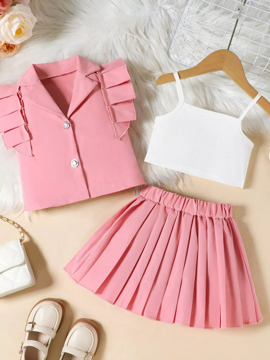 Children's Cami & Button Detail Top & Skirt Set