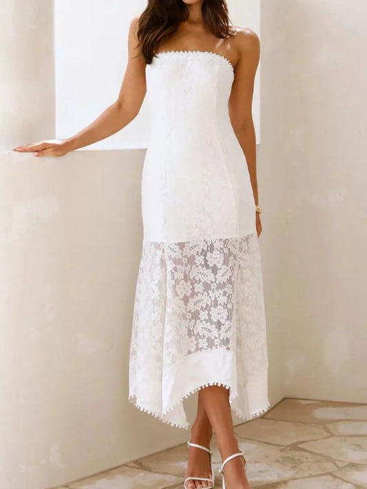 Elegant Lace Strapless Midi Dress