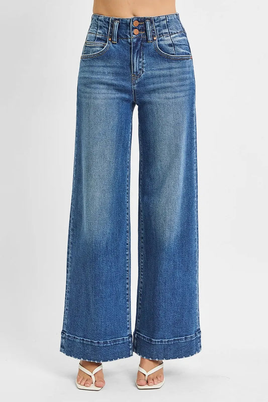 RISEN Full Size High Rise Ankle Wide Seam Detailed Jeans Plus Size