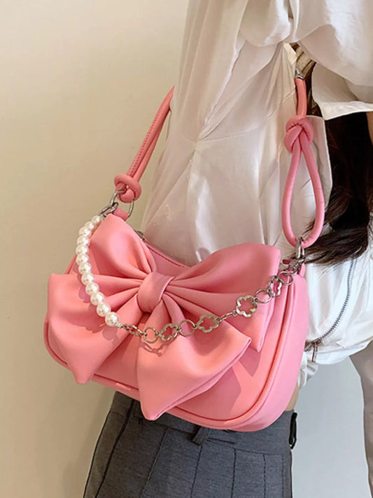 Bowknot Pearl Chain Shoulder Bag