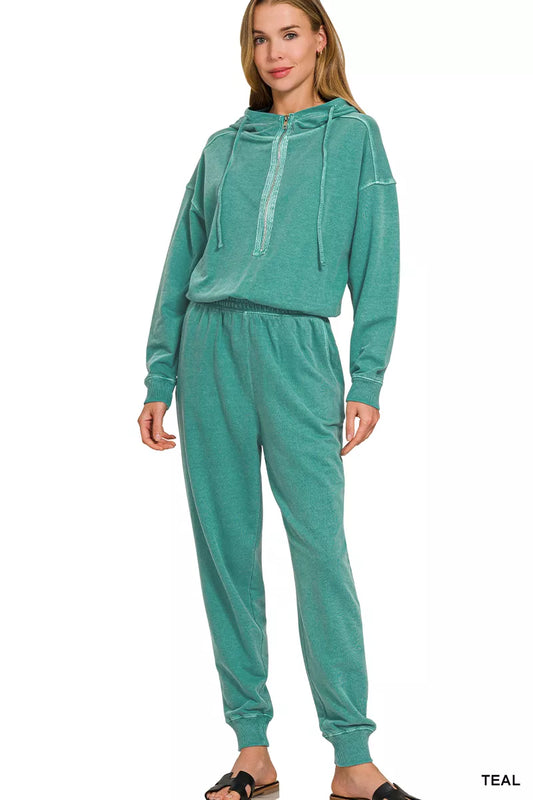 Zenana Enzyme Washed French Terry Jumpsuit