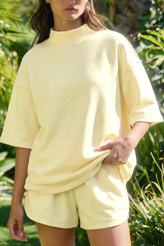 Relaxed Fit Mock Neck Top & Shorts Set