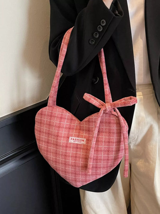 Heart-Shaped Plaid Shoulder Bag
