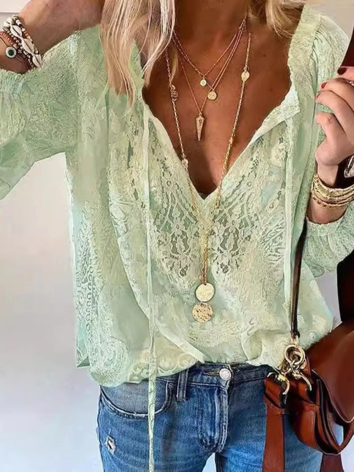 Lace Tie-Neck Blouse