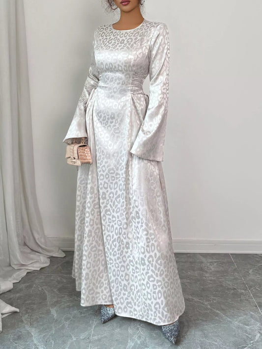 Leopard Lace Up Long Sleeve Maxi Dress