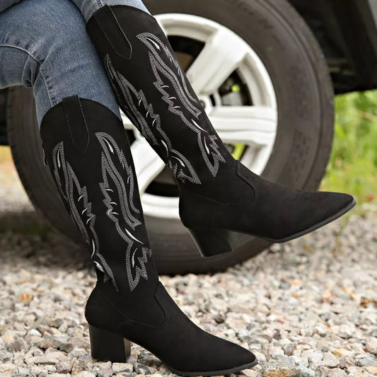 Point Toe Block Heels Boots