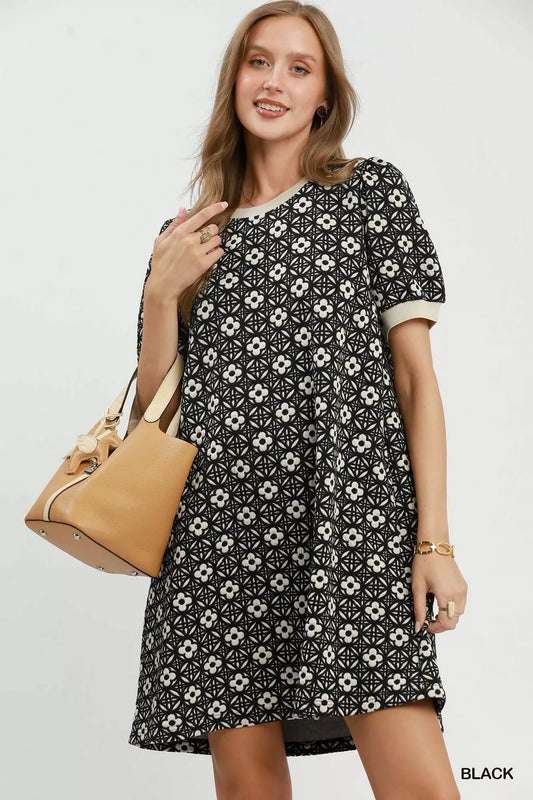 Umgee Floral Textured Puff Sleeve Mini Dress