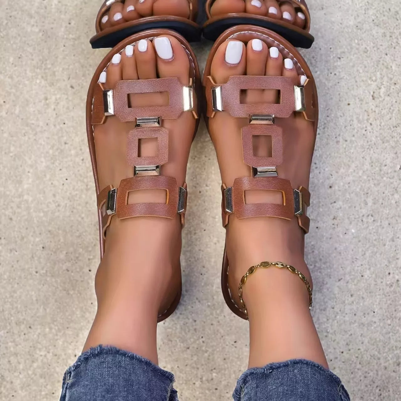 Open Toe Geometric Embellishments Sandals