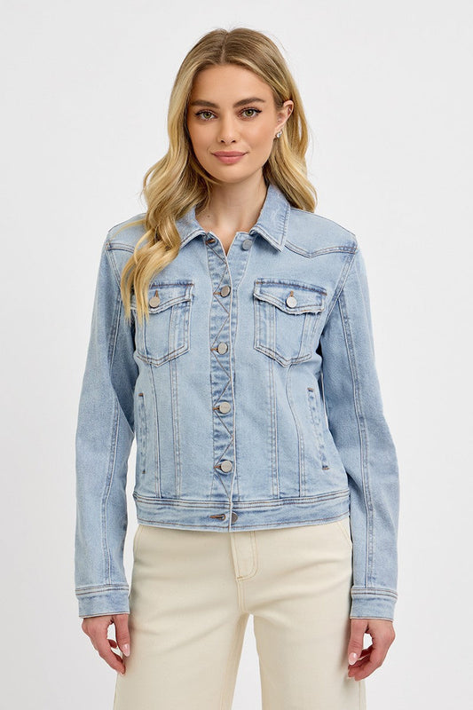 RISEN Light Wash Button-Down Classic Denim Jacket