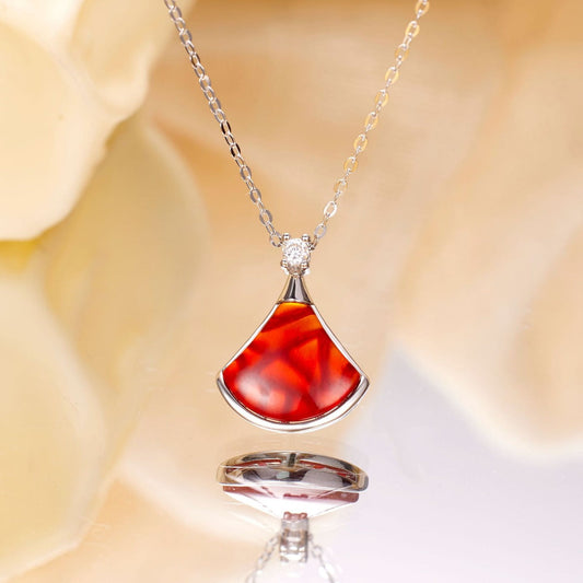 Fan-Shaped Red Agate Pendant Necklace