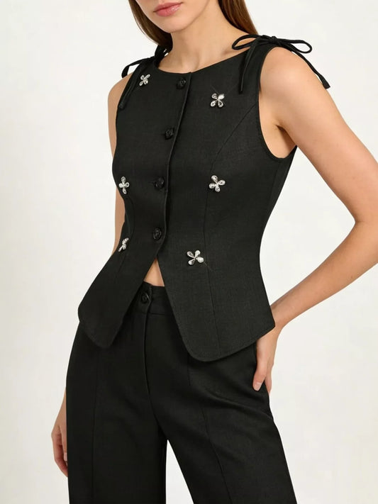 Button-Down Embellished Vest