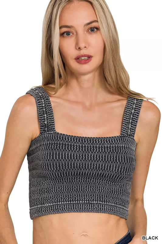 Zenana Seamless Winkle Stone Washed Bra Top