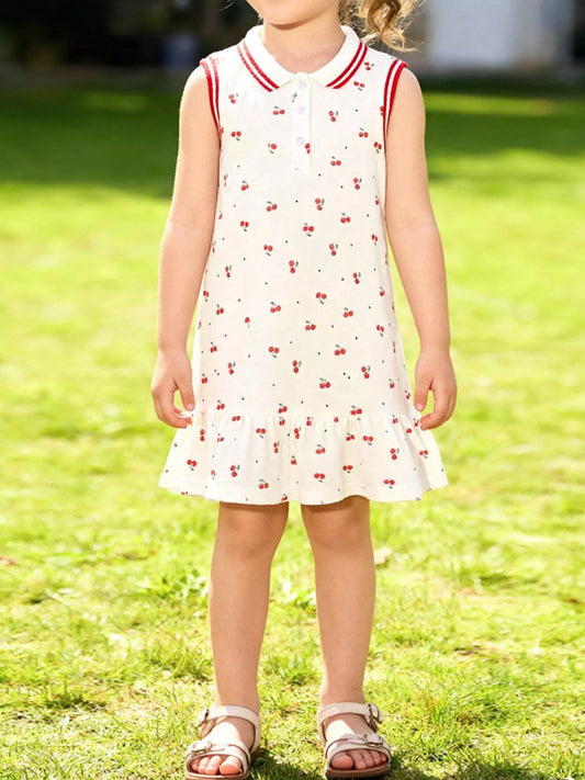 Children's Cherry Print Sleeveless Polo Dress