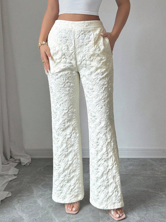 Textured High Waist Wide Leg Pants