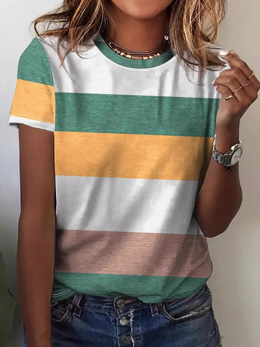 Plus Size Striped Casual Round Neck T-Shirt