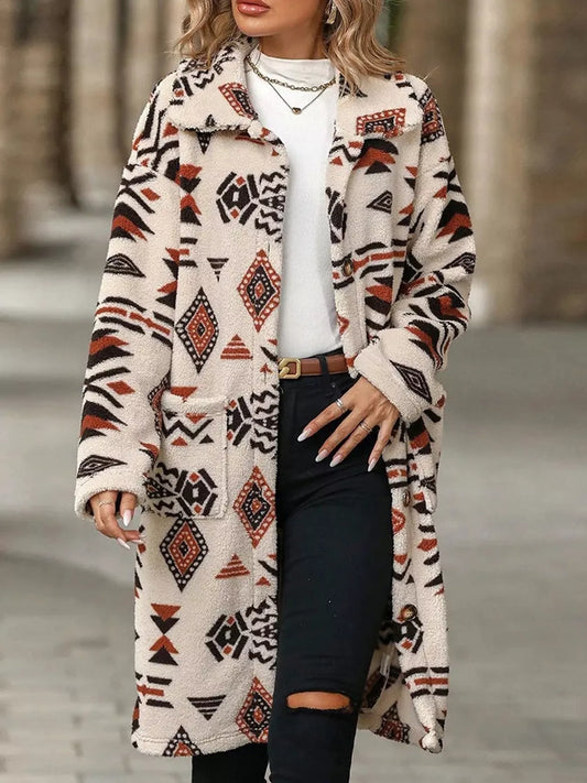 Geometric Button Up Longline Coat