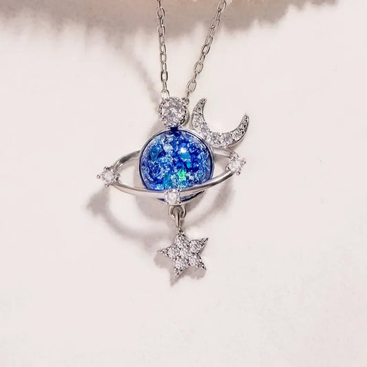 Starry Sky Inlaid Zircon Moon Star Necklace