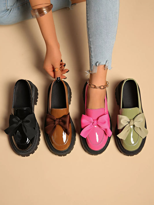 Bow Decor Round Toe Loafers