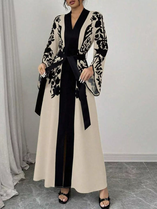 Printed Tie Waist Maxi Dress
