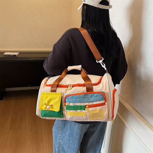 Color Block Pocketed Travel Duffel Bag