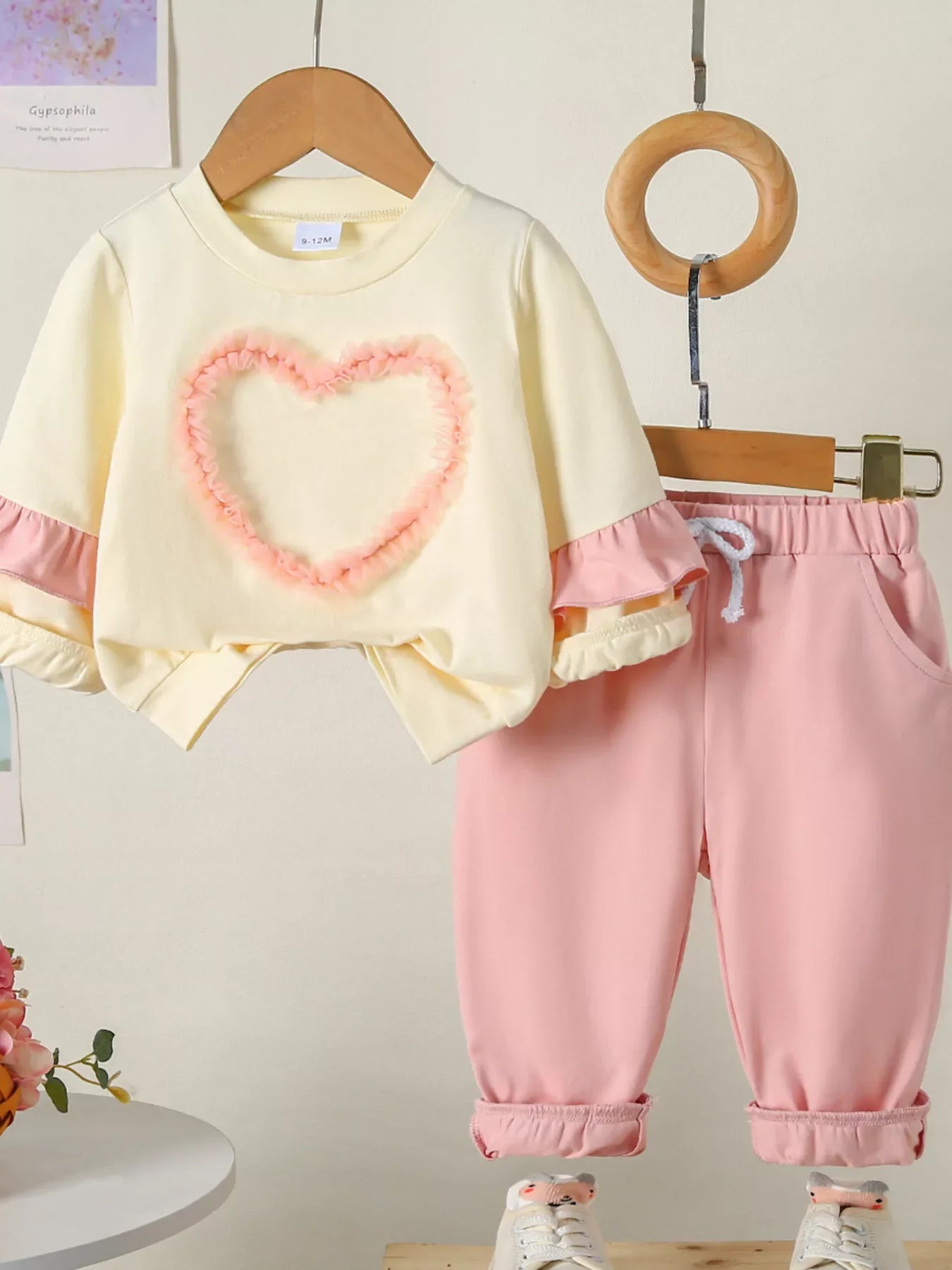 Children's Flower Long Sleeve Top and Pants Set