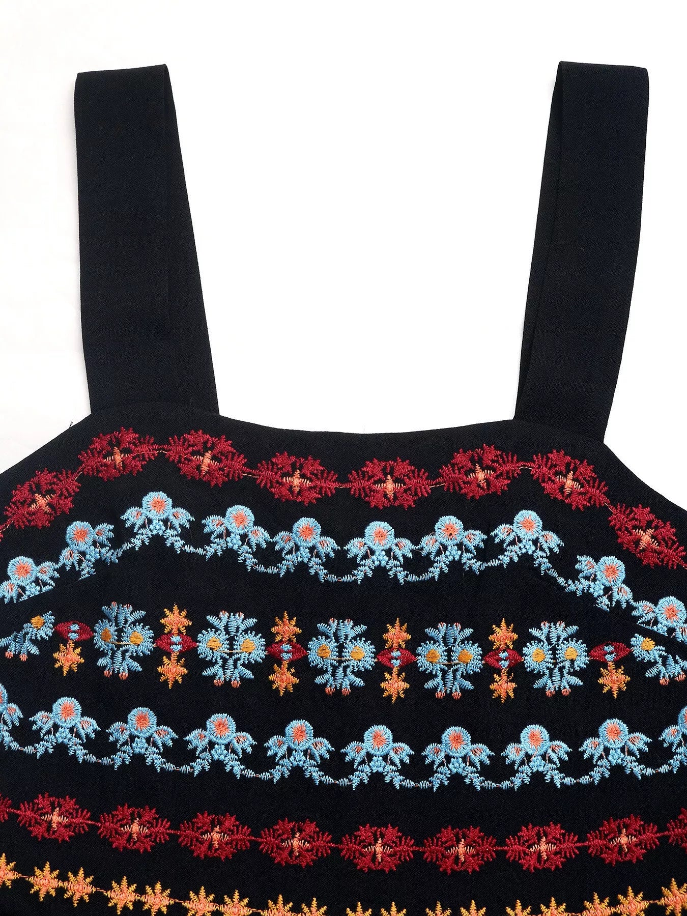 Embroidered Wide Strap Romper