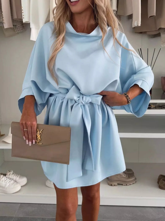 Batwing Sleeve Tie Waist Mini Dress