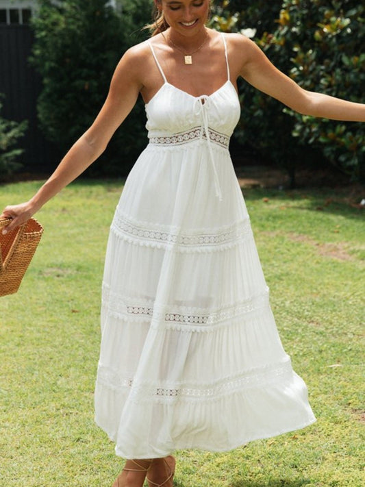 Lace Trimmed Tiered Midi Cami Dress