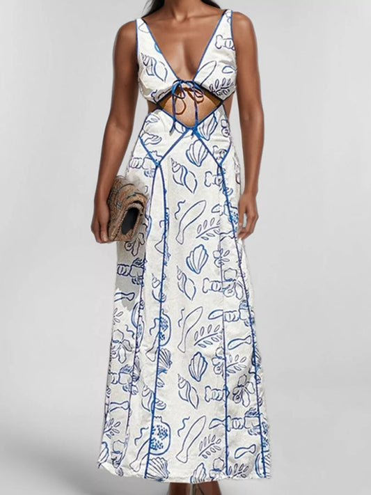Cutout Backless Printed Maxi Dress
