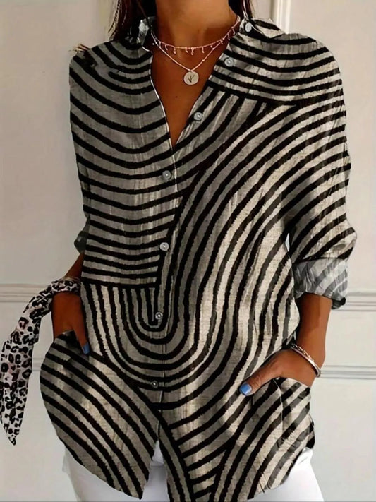 Striped Print Long Sleeve Button-Down Shirt