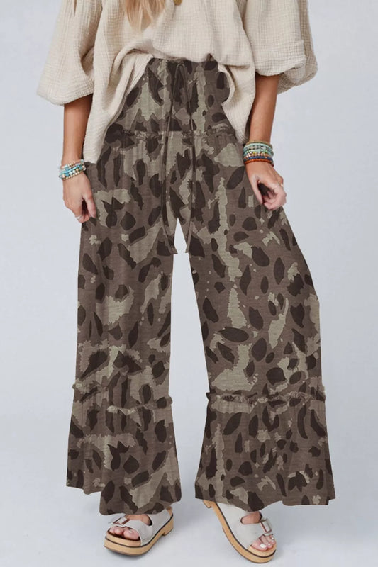 Camo Print Wide Leg Casual Pants