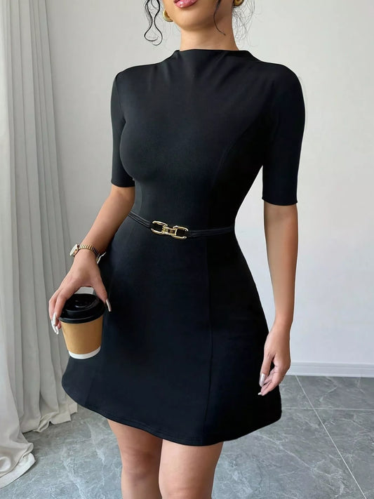 Mock Neck Short Sleeve Mini Dress