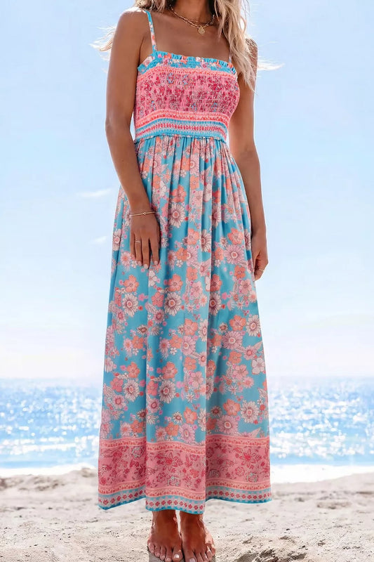 Bohemian Ethnic Print Spaghetti Straps Vacation Maxi Dress