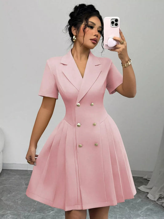 Double-Breasted Pleated Blazer Dress