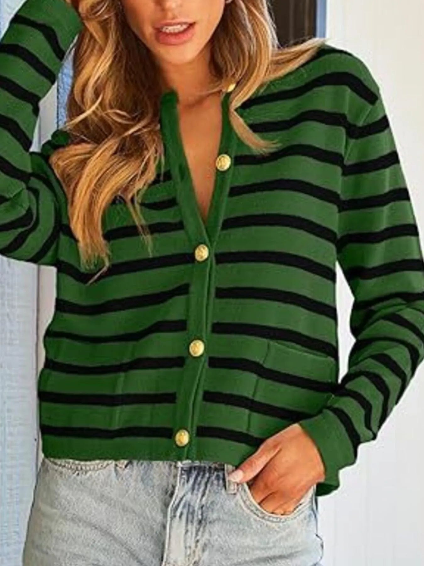 Striped Button-Up Cardigan