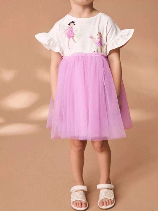 Children's Round Neck Ruffled Tulle Dress
