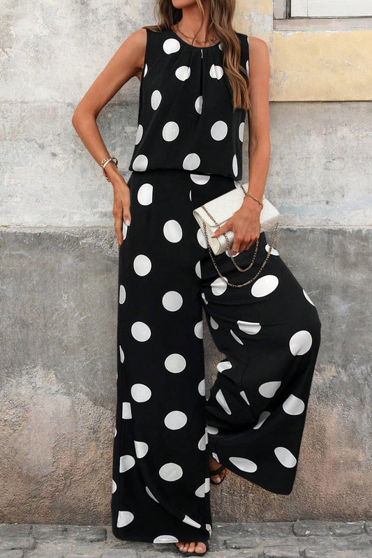 Sleeveless Polka Dot Top and Pants Set