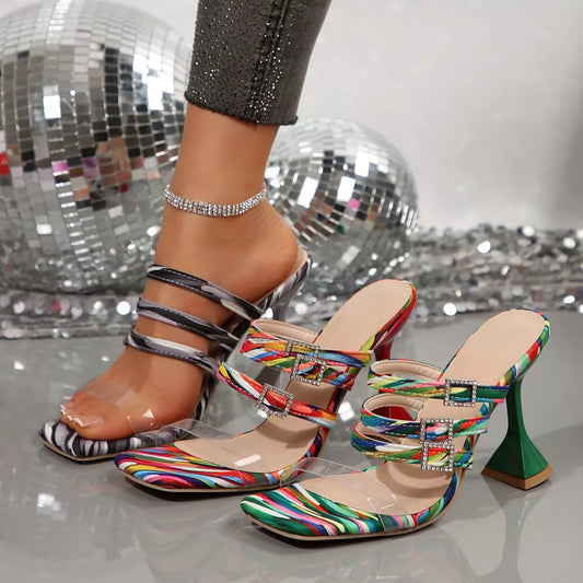 Open Toe Flare Heels Sandals